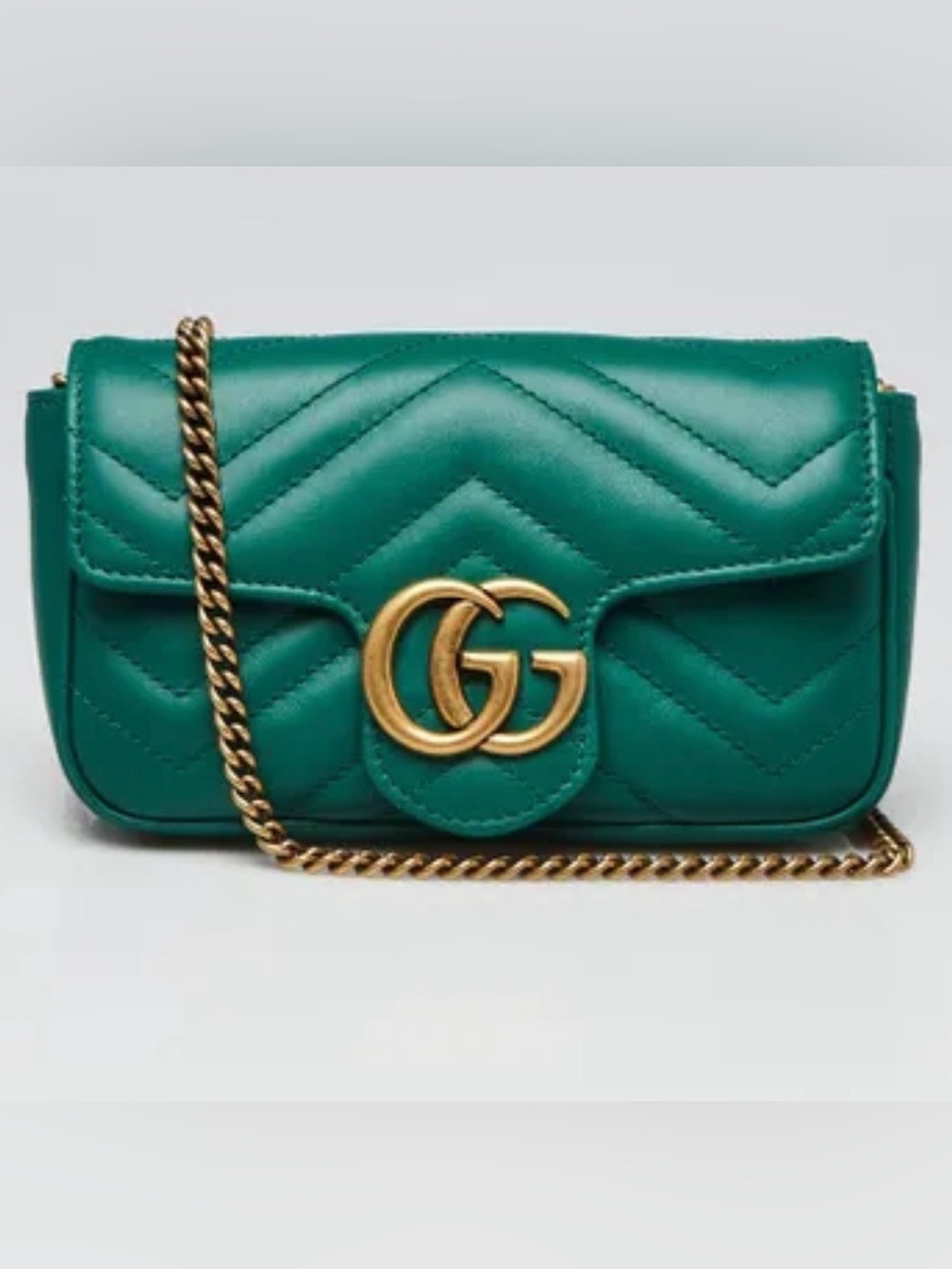 Gucci Green Mini Marmont Chevron Leather Crossbody with Gold GG